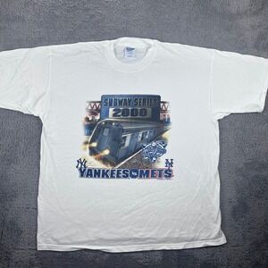 Gildan Subway Series 2000 T-Shirt Mens XXL White Yankees vs Mets World Series